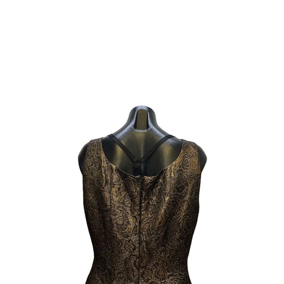 Halston Gold & Black Jacquard Fit & Flare Midi Dress - Picture 6 of 9